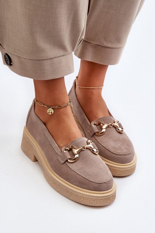 Zazoo 3429 Zomšiniai mokasinai Moteriškas su ornamentais kapučino spalvos Zazoo 3429 Zomšiniai mokasinai Moteriškas su ornamentais kapučino spalvos