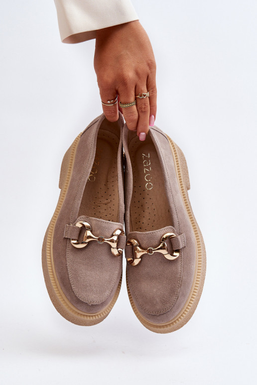 Zazoo 3429 Zomšiniai mokasinai Moteriškas su ornamentais kapučino spalvos Zazoo 3429 Zomšiniai mokasinai Moteriškas su ornamentais kapučino spalvos