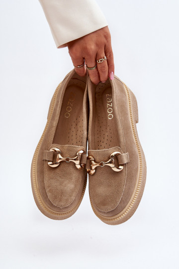 Zazoo 3429 Zomšiniai mokasinai Moteriškas su ornamentais smėlio spalvos 2