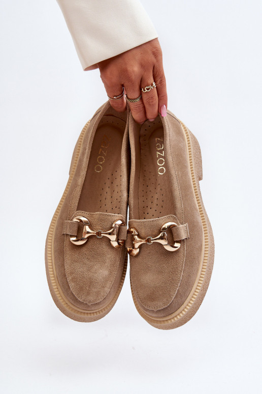 Zazoo 3429 Zomšiniai mokasinai Moteriškas su ornamentais smėlio spalvos Zazoo 3429 Zomšiniai mokasinai Moteriškas su ornamentais smėlio spalvos