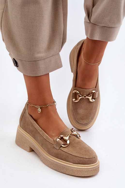 Zazoo 3429 Zomšiniai mokasinai Moteriškas su ornamentais smėlio spalvos Zazoo 3429 Zomšiniai mokasinai Moteriškas su ornamentais smėlio spalvos