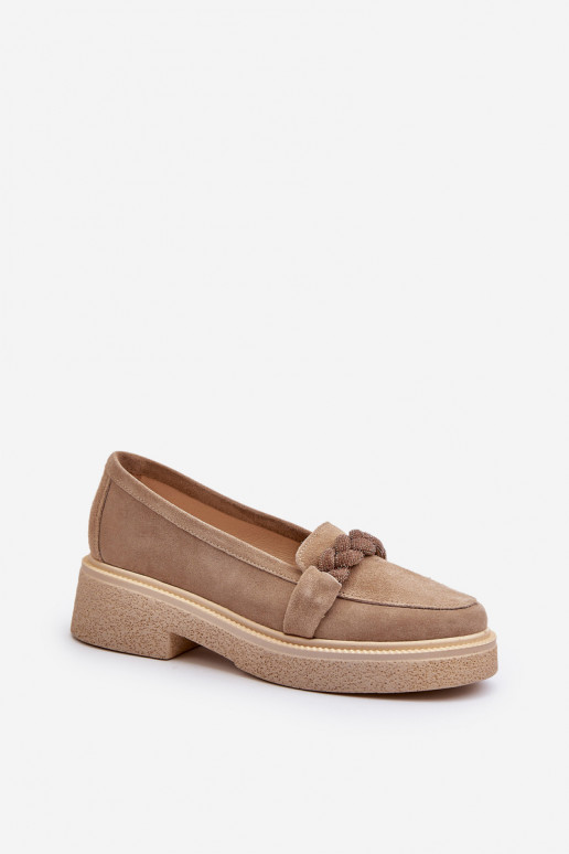 Zazoo 3429/IN Elegantiški zomšiniai mokasinai su ornamentais smėlio spalvos