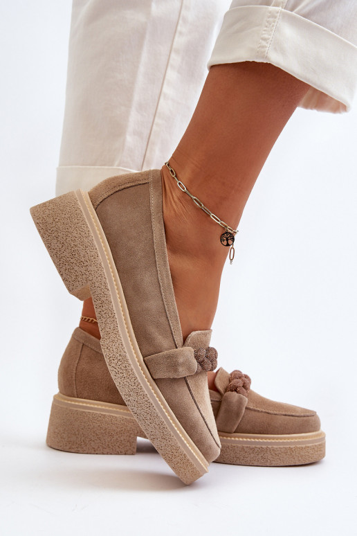 Zazoo 3429/IN Elegantiški zomšiniai mokasinai su ornamentais smėlio spalvos