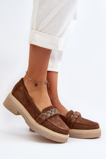 Zazoo 3429/IN Elegantiški zomšiniai mokasinai su ornamentais rudos spalvos