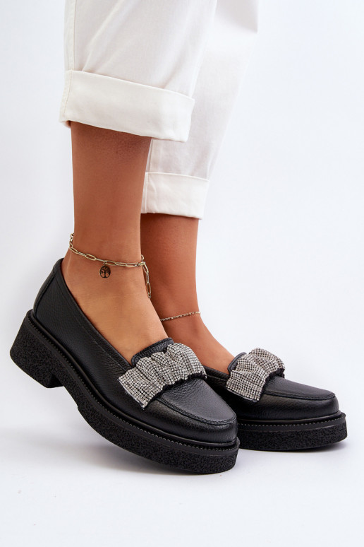 Zazoo 3419 moteriški mokasinai Oda Su dekoratyvine juostele juodos spalvos Zazoo 3419 moteriški mokasinai Oda Su dekoratyvine juostele juodos spalvos