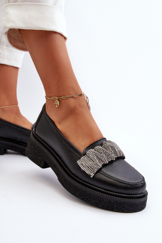 Zazoo 3419 moteriški mokasinai Oda Su dekoratyvine juostele juodos spalvos Zazoo 3419 moteriški mokasinai Oda Su dekoratyvine juostele juodos spalvos