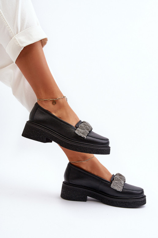 Zazoo 3419 moteriški mokasinai Oda Su dekoratyvine juostele juodos spalvos Zazoo 3419 moteriški mokasinai Oda Su dekoratyvine juostele juodos spalvos