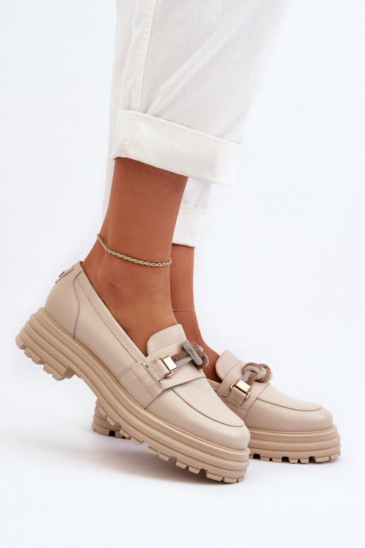 Oda moteriški mokasinai su ornamentais Laura Messi 2780 smėlio spalvos Oda moteriški mokasinai su ornamentais Laura Messi 2780 smėlio spalvos