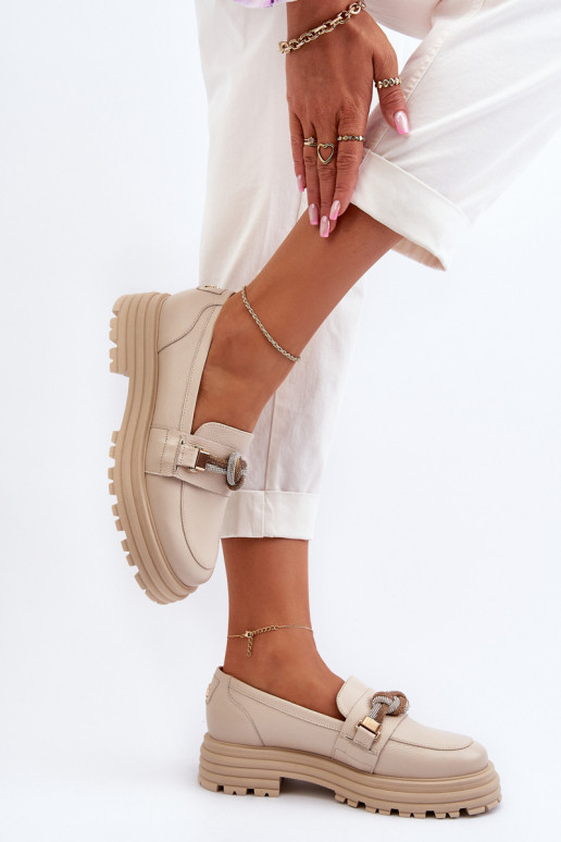 Oda moteriški mokasinai su ornamentais Laura Messi 2780 smėlio spalvos Oda moteriški mokasinai su ornamentais Laura Messi 2780 smėlio spalvos