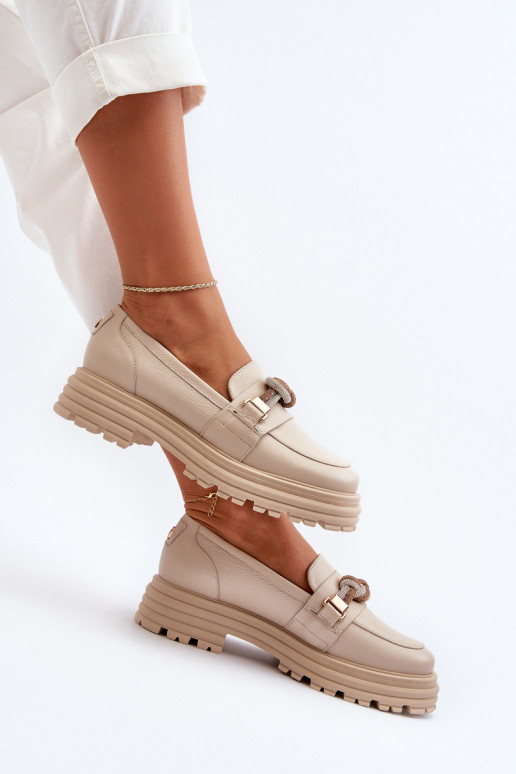 Oda moteriški mokasinai su ornamentais Laura Messi 2780 smėlio spalvos Oda moteriški mokasinai su ornamentais Laura Messi 2780 smėlio spalvos