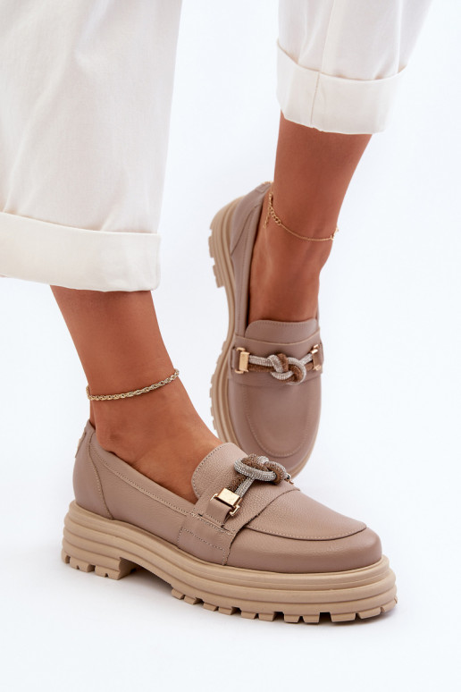 Oda moteriški mokasinai su ornamentais Laura Messi 2780 smėlio spalvos