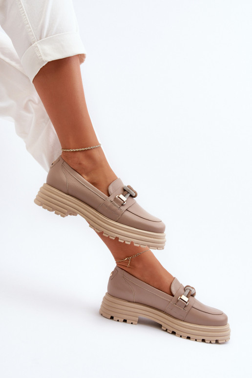 Oda moteriški mokasinai su ornamentais Laura Messi 2780 smėlio spalvos