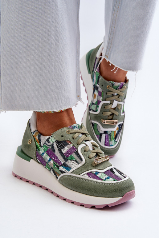 Oda Sneakers modelio batai Moteriškas su platforma Tai turiciejka 06390-09 SeledynoĮe Oda Sneakers modelio batai Moteriškas su platforma Tai turiciejka 06390-09 SeledynoĮe