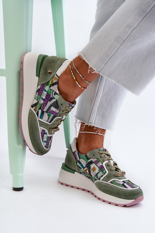 Oda Sneakers modelio batai Moteriškas su platforma Tai turiciejka 06390-09 SeledynoĮe Oda Sneakers modelio batai Moteriškas su platforma Tai turiciejka 06390-09 SeledynoĮe