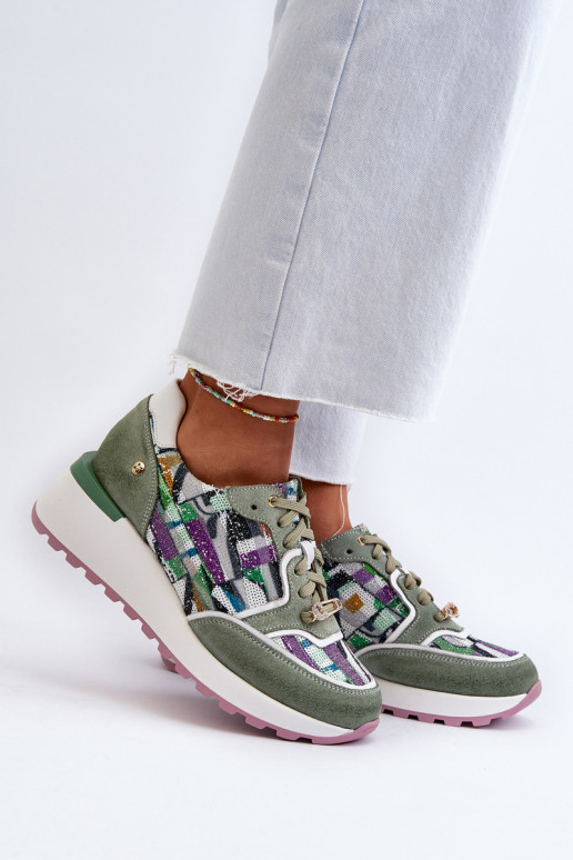 Oda Sneakers modelio batai Moteriškas su platforma Tai turiciejka 06390-09 SeledynoĮe Oda Sneakers modelio batai Moteriškas su platforma Tai turiciejka 06390-09 SeledynoĮe