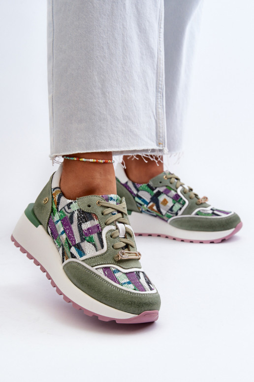 Oda Sneakers modelio batai Moteriškas su platforma Tai turiciejka 06390-09 SeledynoĮe Oda Sneakers modelio batai Moteriškas su platforma Tai turiciejka 06390-09 SeledynoĮe