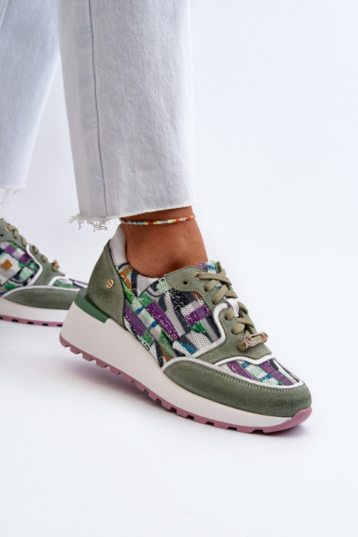 Oda Sneakers modelio batai Moteriškas su platforma Tai turiciejka 06390-09 SeledynoĮe Oda Sneakers modelio batai Moteriškas su platforma Tai turiciejka 06390-09 SeledynoĮe