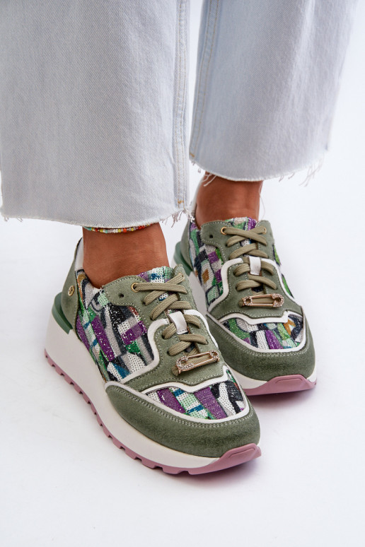 Oda Sneakers modelio batai Moteriškas su platforma Tai turiciejka 06390-09 SeledynoĮe Oda Sneakers modelio batai Moteriškas su platforma Tai turiciejka 06390-09 SeledynoĮe