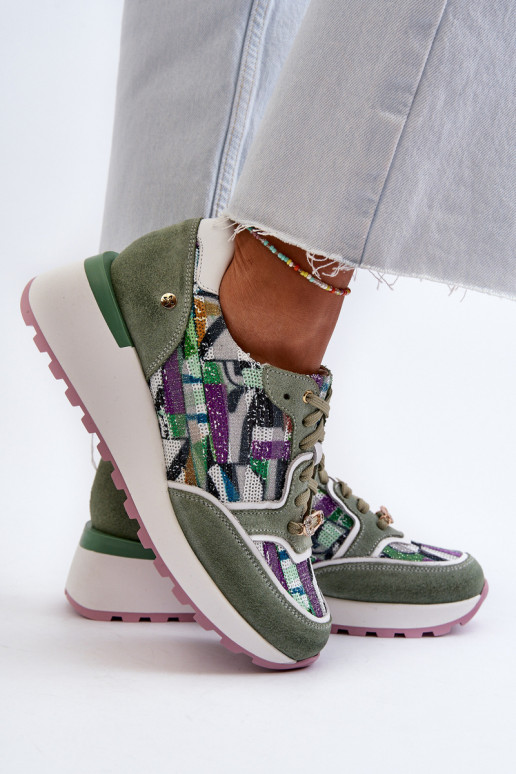 Oda Sneakers modelio batai Moteriškas su platforma Tai turiciejka 06390-09 SeledynoĮe Oda Sneakers modelio batai Moteriškas su platforma Tai turiciejka 06390-09 SeledynoĮe