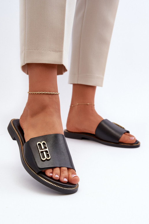 Zazoo 40384 Elegantiško stiliaus Odinės šlepetės Moteriškas juodos spalvos Zazoo 40384 Elegantiško stiliaus Odinės šlepetės Moteriškas juodos spalvos