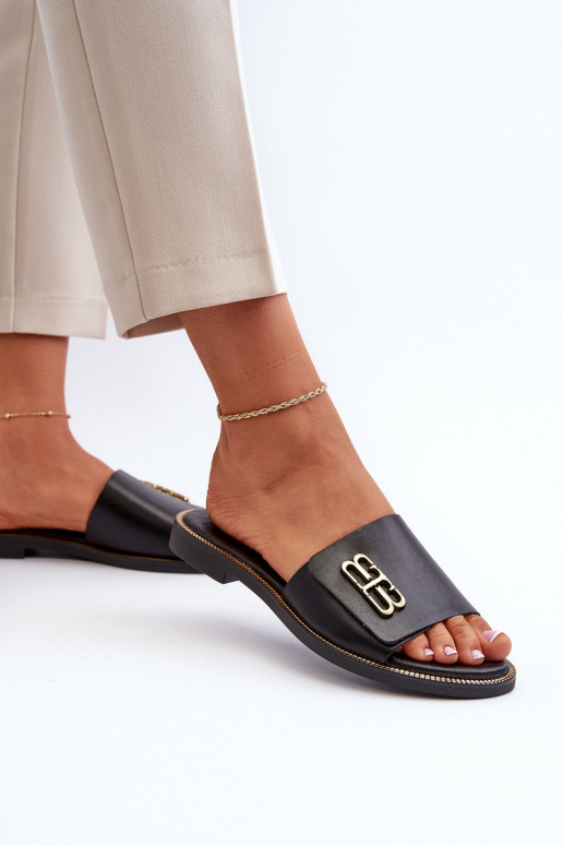 Zazoo 40384 Elegantiško stiliaus Odinės šlepetės Moteriškas juodos spalvos Zazoo 40384 Elegantiško stiliaus Odinės šlepetės Moteriškas juodos spalvos