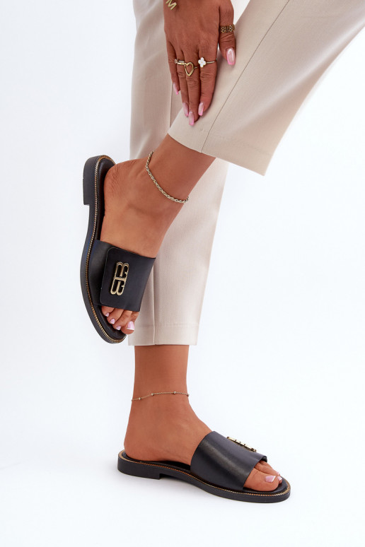 Zazoo 40384 Elegantiško stiliaus Odinės šlepetės Moteriškas juodos spalvos Zazoo 40384 Elegantiško stiliaus Odinės šlepetės Moteriškas juodos spalvos