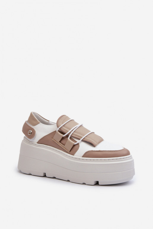 Zazoo 1833 Sneakers modelio batai Moteriškas Oda su madingais masyviais padais smėlio spalvos-baltos spalvos Zazoo 1833 Sneakers modelio batai Moteriškas Oda su madingais masyviais padais smėlio spalvos-baltos spalvos