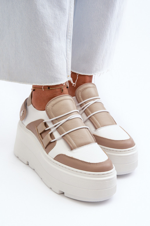 Zazoo 1833 Sneakers modelio batai Moteriškas Oda su madingais masyviais padais smėlio spalvos-baltos spalvos Zazoo 1833 Sneakers modelio batai Moteriškas Oda su madingais masyviais padais smėlio spalvos-baltos spalvos