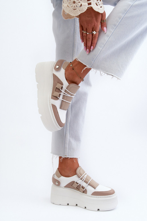 Zazoo 1833 Sneakers modelio batai Moteriškas Oda su madingais masyviais padais smėlio spalvos-baltos spalvos Zazoo 1833 Sneakers modelio batai Moteriškas Oda su madingais masyviais padais smėlio spalvos-baltos spalvos