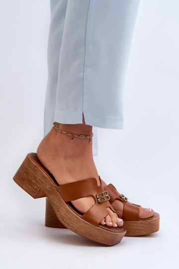 Zazoo 40412 Oda Elegantiško stiliaus Moteriškos šlepetės su aukso spalvos detalėmis rudos spalvos 2