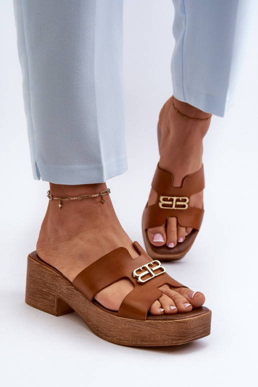 Zazoo 40412 Oda Elegantiško stiliaus Moteriškos šlepetės su aukso spalvos detalėmis rudos spalvos