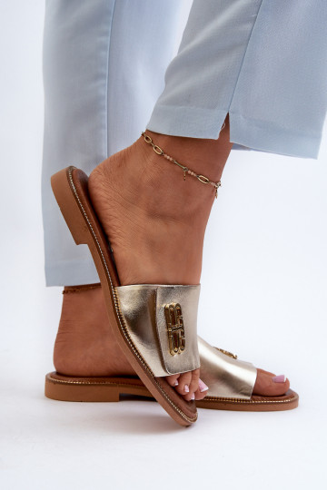 Zazoo 40384 Elegantiško stiliaus Odinės šlepetės Moteriškas aukso spalvos 2