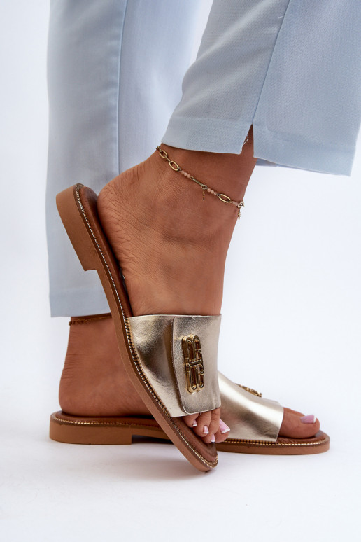 Zazoo 40384 Elegantiško stiliaus Odinės šlepetės Moteriškas aukso spalvos Zazoo 40384 Elegantiško stiliaus Odinės šlepetės Moteriškas aukso spalvos