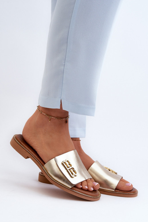 Zazoo 40384 Elegantiško stiliaus Odinės šlepetės Moteriškas aukso spalvos Zazoo 40384 Elegantiško stiliaus Odinės šlepetės Moteriškas aukso spalvos