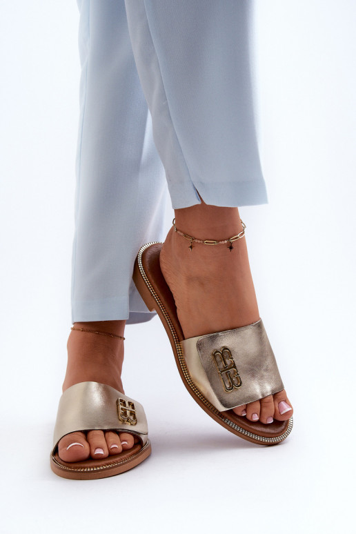 Zazoo 40384 Elegantiško stiliaus Odinės šlepetės Moteriškas aukso spalvos Zazoo 40384 Elegantiško stiliaus Odinės šlepetės Moteriškas aukso spalvos