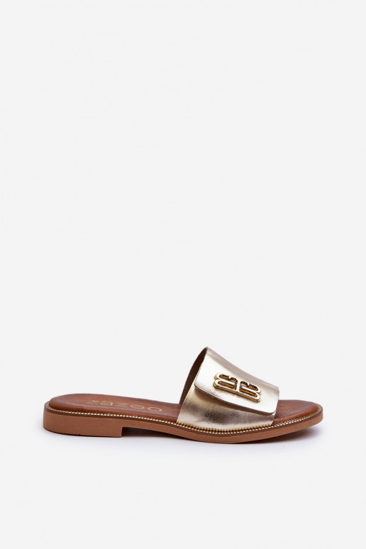 Zazoo 40384 Elegantiško stiliaus Odinės šlepetės Moteriškas aukso spalvos Zazoo 40384 Elegantiško stiliaus Odinės šlepetės Moteriškas aukso spalvos