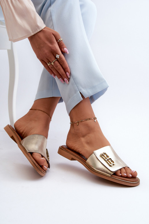 Zazoo 40384 Elegantiško stiliaus Odinės šlepetės Moteriškas aukso spalvos Zazoo 40384 Elegantiško stiliaus Odinės šlepetės Moteriškas aukso spalvos