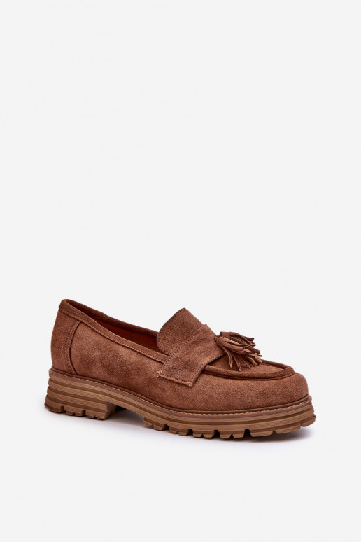Zazoo 3469 Zomšiniai mokasinai Moteriškas su kutais rudos spalvos Zazoo 3469 Zomšiniai mokasinai Moteriškas su kutais rudos spalvos