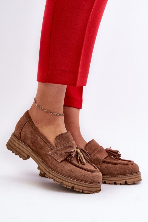 Zazoo 3469 Zomšiniai mokasinai Moteriškas su kutais rudos spalvos Zazoo 3469 Zomšiniai mokasinai Moteriškas su kutais rudos spalvos