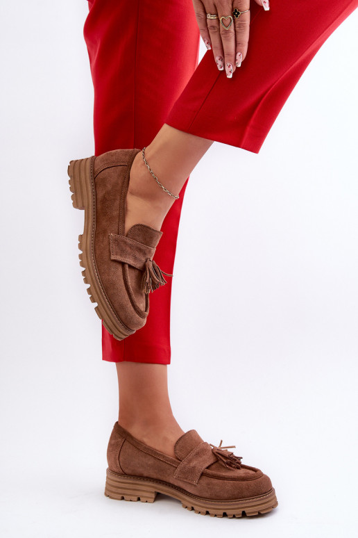 Zazoo 3469 Zomšiniai mokasinai Moteriškas su kutais rudos spalvos Zazoo 3469 Zomšiniai mokasinai Moteriškas su kutais rudos spalvos