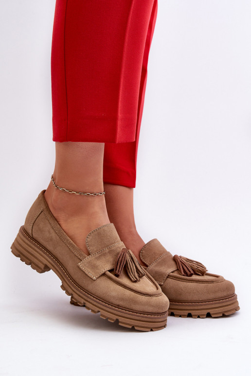 Zazoo 3469 Zomšiniai mokasinai Moteriškas su kutais smėlio spalvos Zazoo 3469 Zomšiniai mokasinai Moteriškas su kutais smėlio spalvos