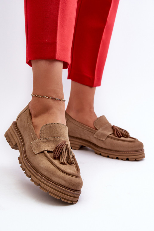 Zazoo 3469 Zomšiniai mokasinai Moteriškas su kutais smėlio spalvos Zazoo 3469 Zomšiniai mokasinai Moteriškas su kutais smėlio spalvos