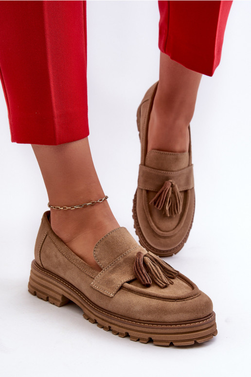 Zazoo 3469 Zomšiniai mokasinai Moteriškas su kutais smėlio spalvos Zazoo 3469 Zomšiniai mokasinai Moteriškas su kutais smėlio spalvos