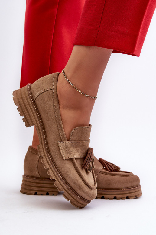 Zazoo 3469 Zomšiniai mokasinai Moteriškas su kutais smėlio spalvos Zazoo 3469 Zomšiniai mokasinai Moteriškas su kutais smėlio spalvos