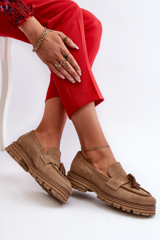 Zazoo 3469 Zomšiniai mokasinai Moteriškas su kutais smėlio spalvos Zazoo 3469 Zomšiniai mokasinai Moteriškas su kutais smėlio spalvos