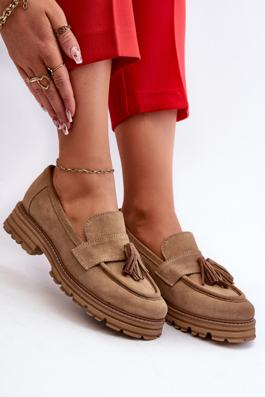 Zazoo 3469 Zomšiniai mokasinai Moteriškas su kutais smėlio spalvos Zazoo 3469 Zomšiniai mokasinai Moteriškas su kutais smėlio spalvos