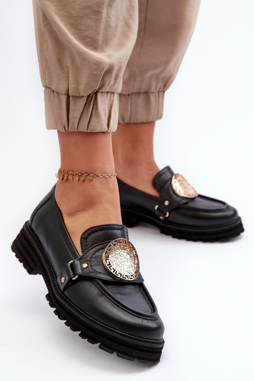 Zazoo 3485 moteriški mokasinai su aukso spalvos detalėmis natūralios odos Zazoo 3485 moteriški mokasinai su aukso spalvos detalėmis natūralios odos