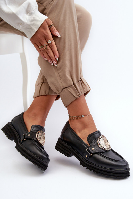 Zazoo 3485 moteriški mokasinai su aukso spalvos detalėmis natūralios odos Zazoo 3485 moteriški mokasinai su aukso spalvos detalėmis natūralios odos