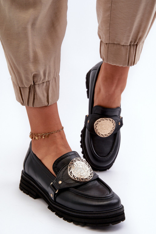 Zazoo 3485 moteriški mokasinai su aukso spalvos detalėmis natūralios odos Zazoo 3485 moteriški mokasinai su aukso spalvos detalėmis natūralios odos