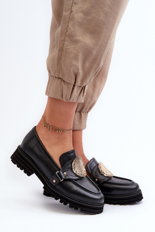 Zazoo 3485 moteriški mokasinai su aukso spalvos detalėmis natūralios odos Zazoo 3485 moteriški mokasinai su aukso spalvos detalėmis natūralios odos